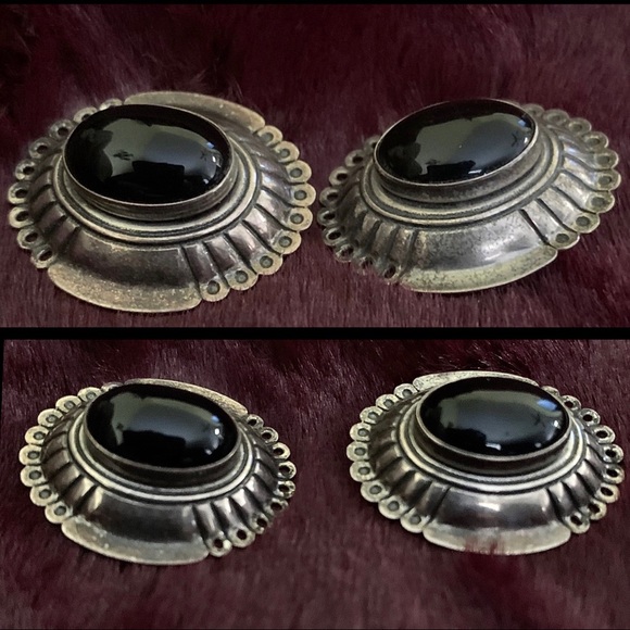 Onyx Concho Sterling Vintage Skyway earrings - Picture 4 of 8